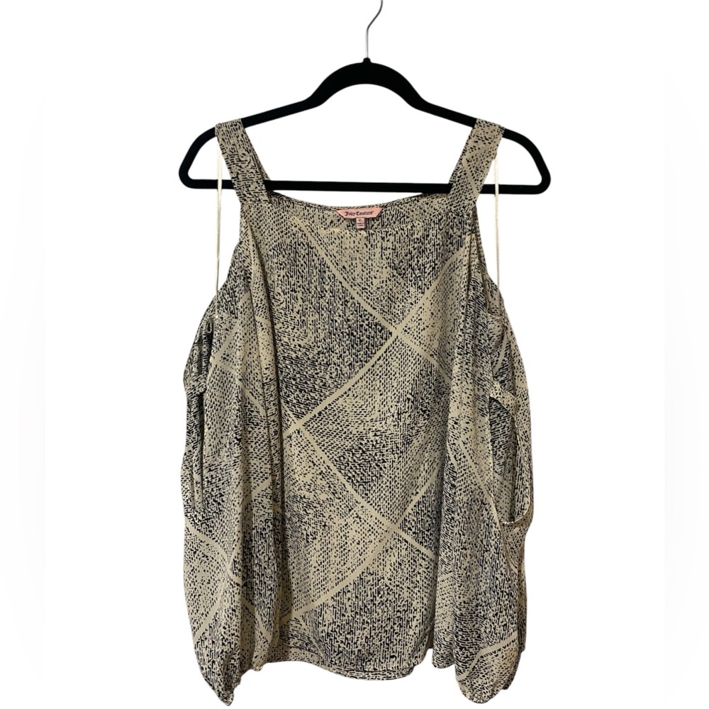 JUICY Black and Cream Patterned Cold Shoulder Top